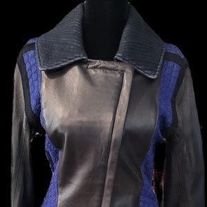 Oh Ne Titel Runway Color Black Leather and Blue Jacket